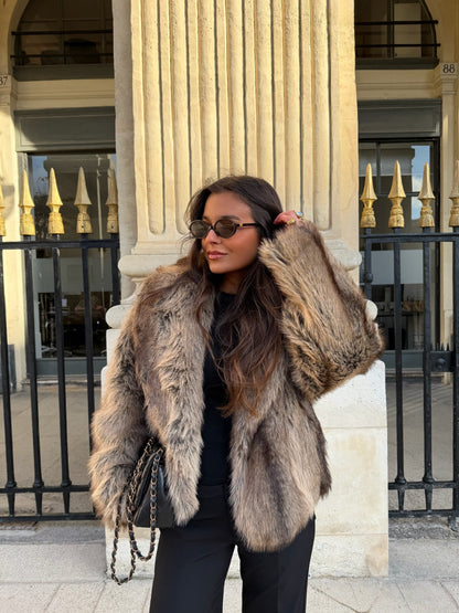 Camille pelsjakke i kamel og brunt