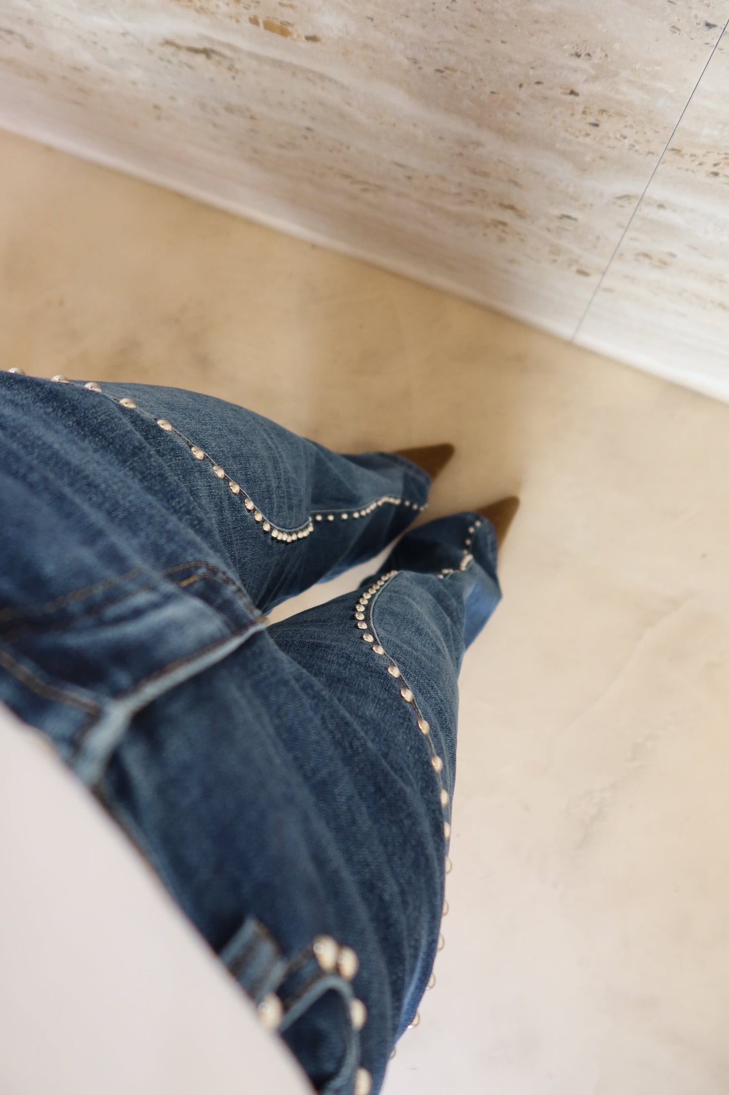 Wide Leg Denim Jeans Studded Details