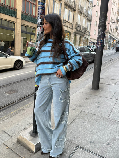 Asymmetriske stjernerjeans i lys denim