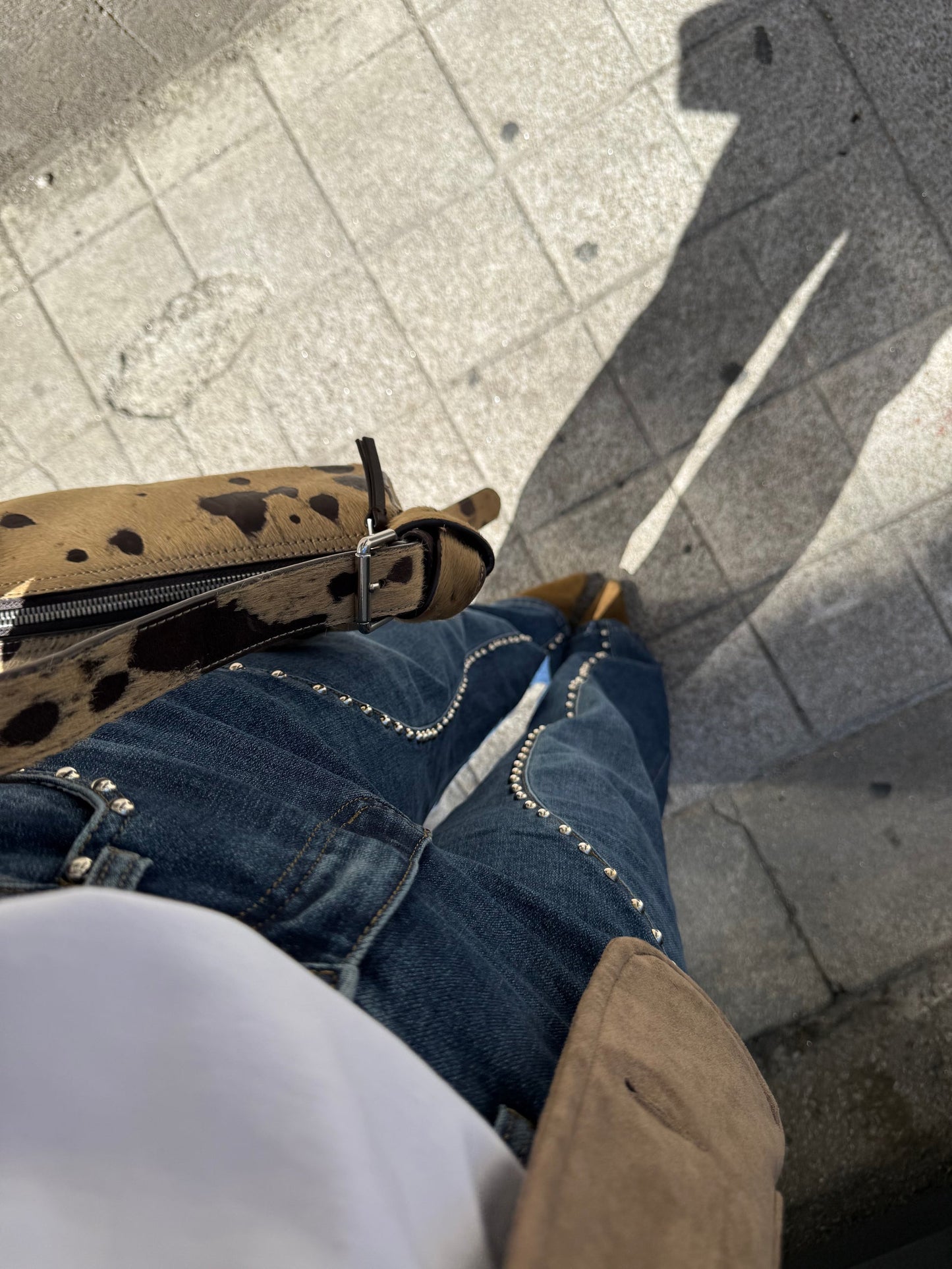 Wide Leg Denim Jeans Studded Details