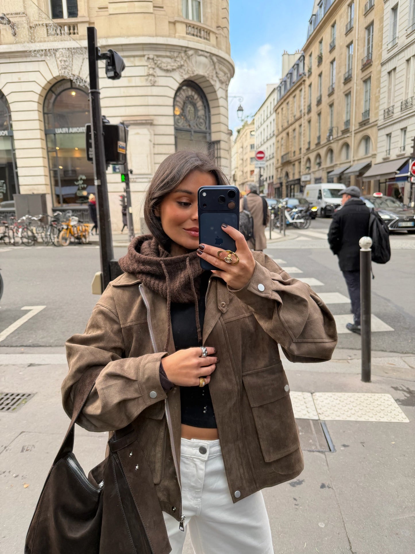 Semsket skinnjakke i lysebrun