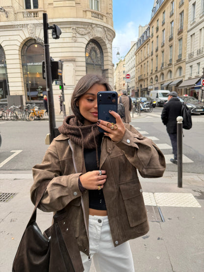 Semsket skinnjakke i lysebrun