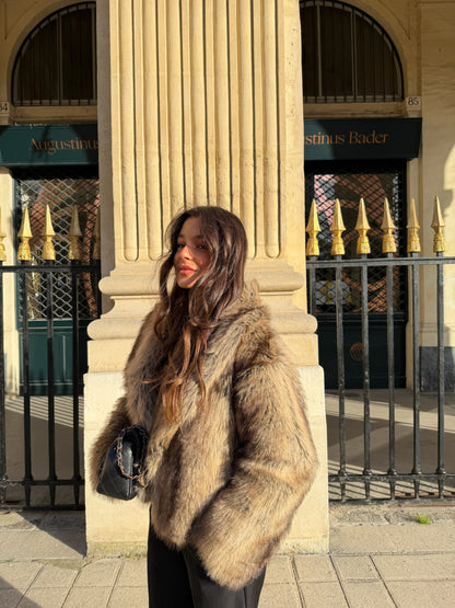 Camille pelsjakke i kamel og brunt