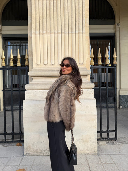 Camille pelsjakke i kamel og brunt