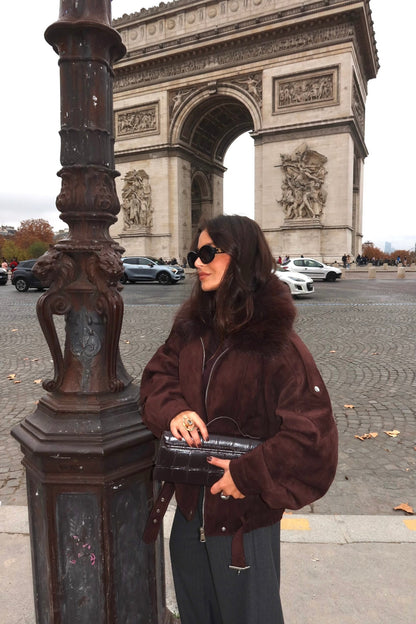 Inès Jacket With Fur Collar in Brown