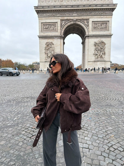 Inès Jacket With Fur Collar in Brown